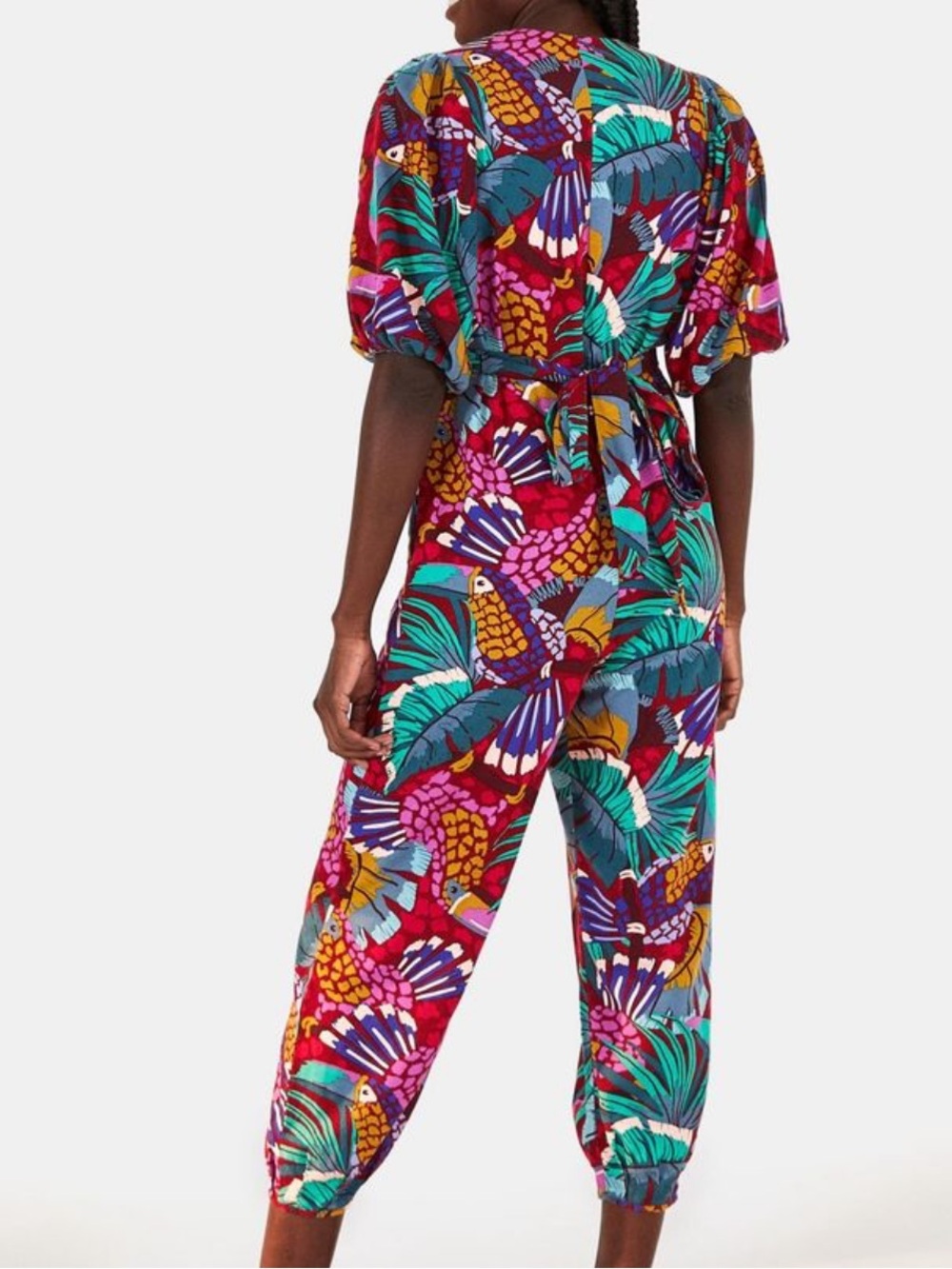 FARM RiO Toucan Brushedstroke Linen Blend Jumpsuit multi color size medium - Picture 2 of 11